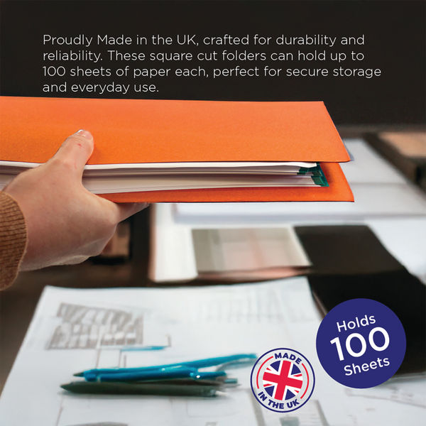 Guildhall Square Cut Folder Mediumweight Foolscap Orange (Pack of 100) FS250-ORGZ