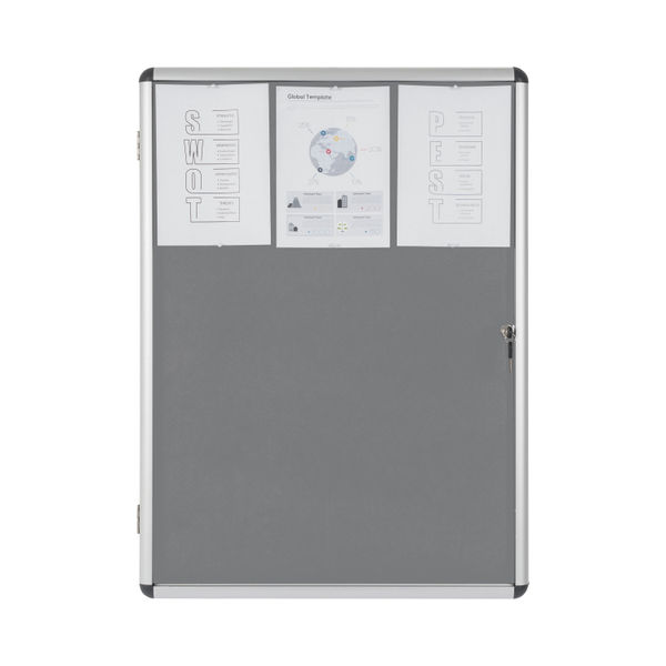 Bi-Office Enclore Display Case Grey Felt Acrylic Aluminium Frame 32xA4 VT770103150