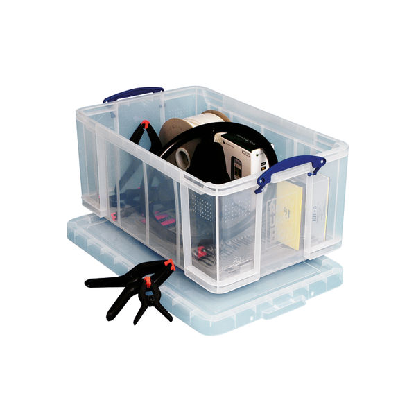 Really Useful 64L Plastic Storage Box with Lid Clear