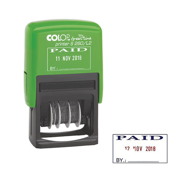 COLOP Green Line PAID and Date Self-Inking Stamp - EM42442