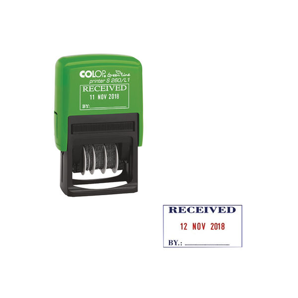 COLOP S260/L1 Green Line Text and Date Stamp RECEIVED 15560150
