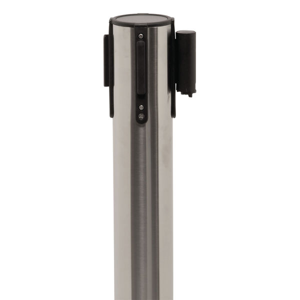 Securit Budget Barrier Pole Set with Retractable Belt Chrome/Black (Pack of 2) RS-RT-LW-CH