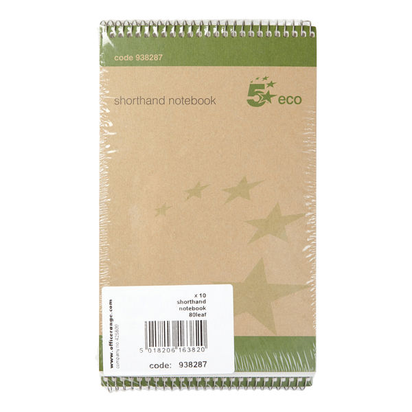 5 Star Shorthand Pad Wirebound 70gsm Ruled 160pp 127x200mm Green/Buff (Pack of 10)