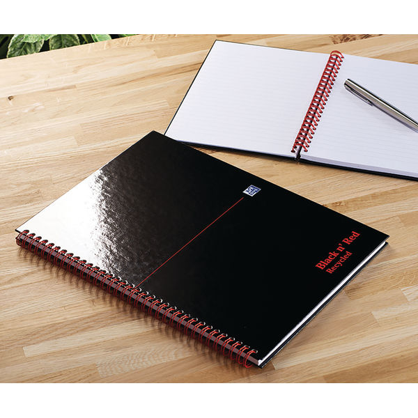 Black n' Red Wirebound Recycled Ruled Hardback Notebook A4 (Pack of 5