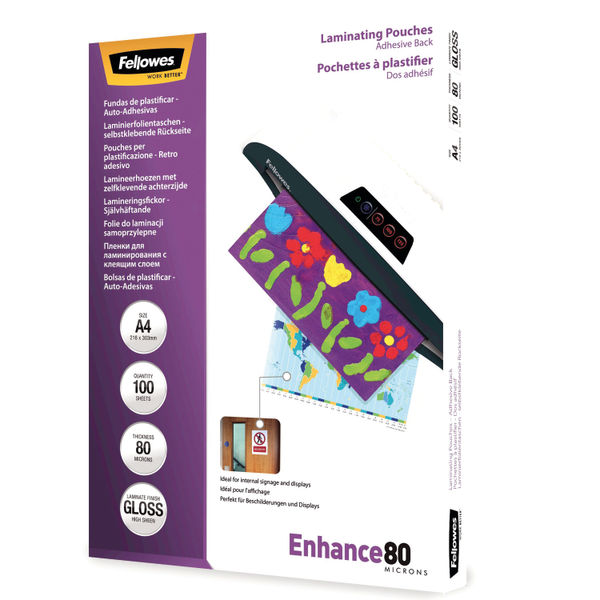 Fellowes A4 Self Adhesive Enhance Laminating Pouches(Pack of 100)53022