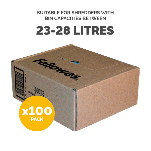 Fellowes Shredder Waste Bags 28L Pack of 100 3605201