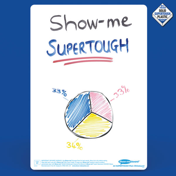 Show-me SUPERTOUGH A4 Whiteboards Plain/Plain Bulk Box (100 boards pens and erasers + Free cleaners)