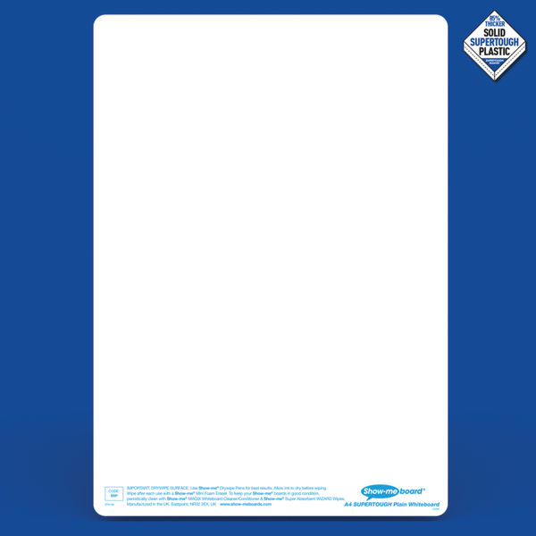 Show-me SUPERTOUGH Drywipe Board A4 Plain (Pack of 302) B/SRP