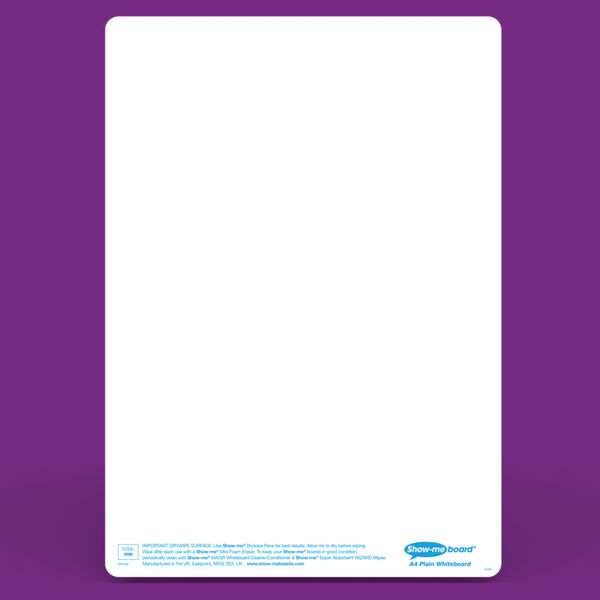 Show-me StayClean A4 Whiteboards Plain/Plain (100 boards, pens and erasers + Free cleaners) B/SMB