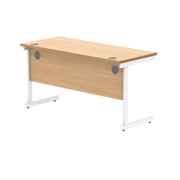 Polaris Rectangular Single Upright Cantilever Desk 1400x600x730mm Norwegian Beech/White KF821610