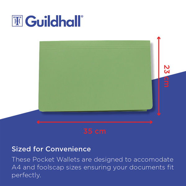 Exacompta Guildhall Full Flap Pocket Wallet Foolscap Green (Pack of 50) PW2-GRN