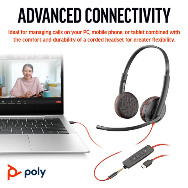Poly Blackwire 3225 Stereo UC USB-C/A +3.5mm Headset 8X229AA