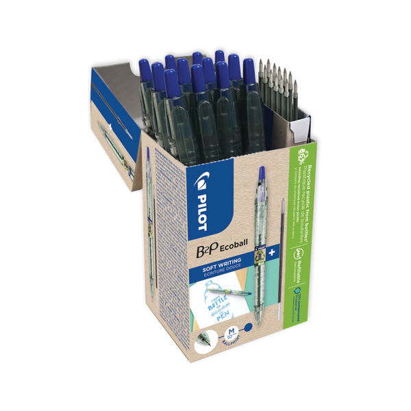 Pilot B2P Ecoball Greenpack Ballpoint Pen/Refill 10 Pen 10 Refill Blue (Pack of 20) 3131910586579