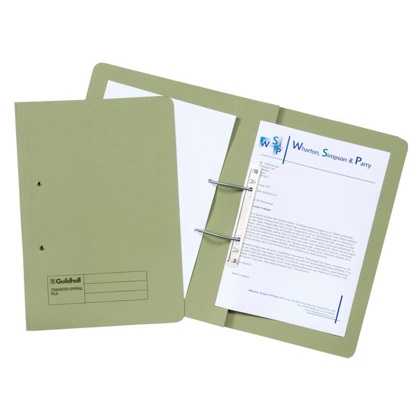 Exacompta Guildhall Heavyweight Transfer Spiral File 420gsm Foolscap Green (Pack of 25) 211/7002