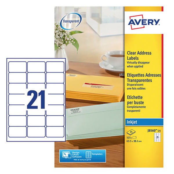 Avery Clear Inkjet Labels Clear 21 Labels/Sheet 65.3x38 ...