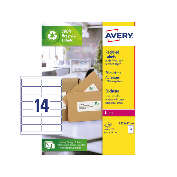 Avery White Recycled Laser Labels, Pack of 1400 | LR7163-100