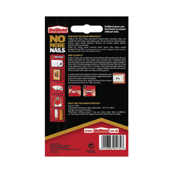 No More Nails Red Permanent Adhesive Strip 20mm x 40mm (Pack of 10) 1507605