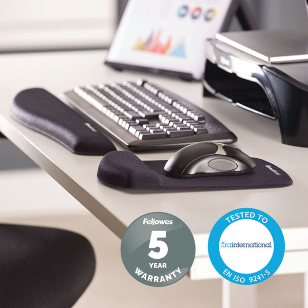 Fellowes Plush Touch Mousepad Wrist Support Black 9252003