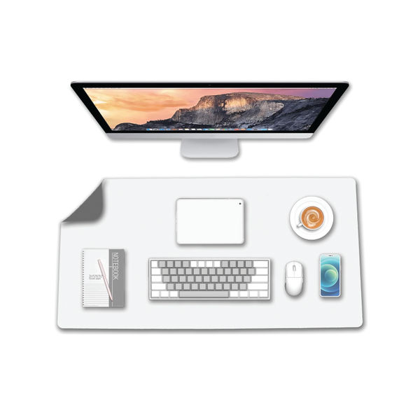 5 Star Double Sided Heat-Resistant Desk Mat 800x400mm Faux Leather Grey/White
