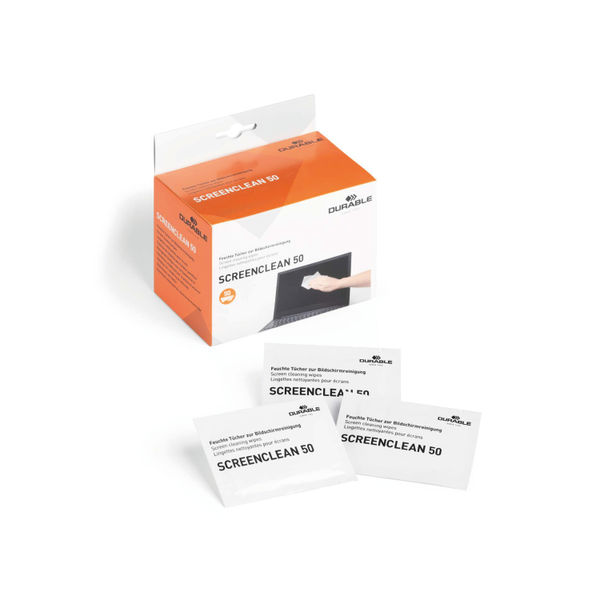 Durable Screenclean 50 Wipes Bio-degradable Individually Wrapped (Pack of 50) 578702