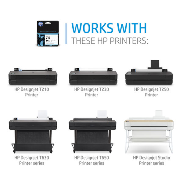 HP 712 DesignJet Ink Cartridge 38-ml Black 3ED70A