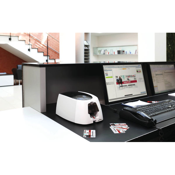 Durable DURACARD ID 300 ID Name Badge Card Printer with Ribbon and 100 Cards 891065