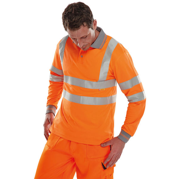 Beeswift Hi Vis Long Sleeve Polo Shirt Orange Medium BPKSLSENORM