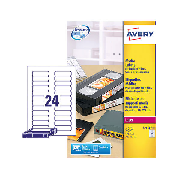 Avery Mini Data Cartridge Label 72x21.1mm White(Pack of 600) L7665-25