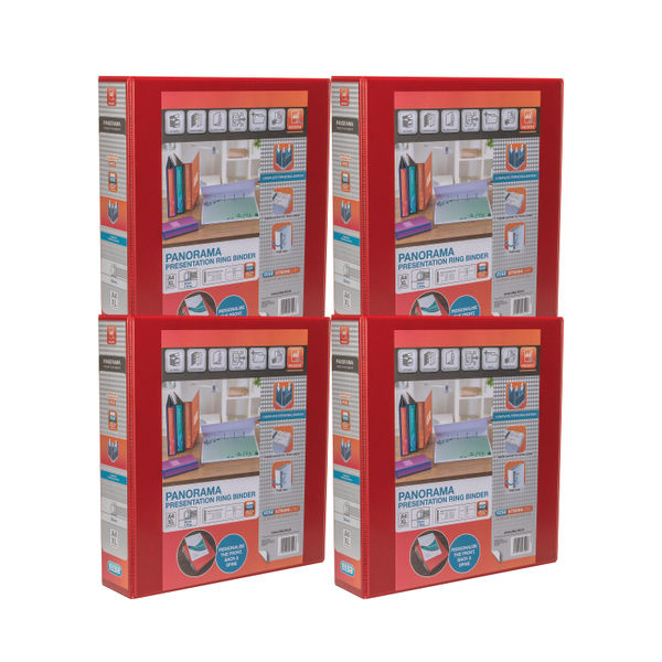 Elba Panorama 50mm 4 D-Ring Presentation Binder A4 Red (Pack of 4) 400008432