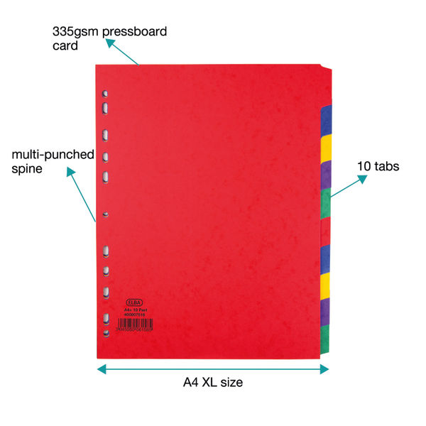 Elba 10-Part Extra Wide Pressboard Divider A4 400007516