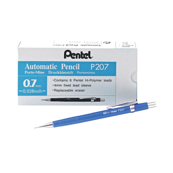 Pentel P200 Automatic Pencil Medium 0.7mm Blue Barrel (Pack of 12) P207