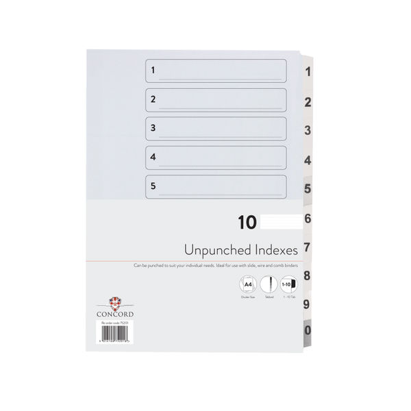 Concord 1-10 Unpunched Presentation Index Pack of 10