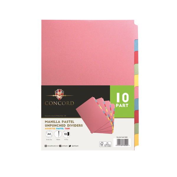 Concord Presentation Dividers 10 Part Assorted Colours (Pack of 10) | 76099