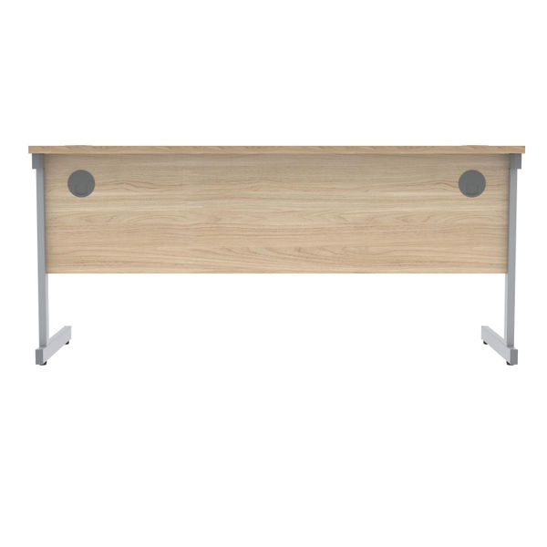 Polaris Rectangular Single Upright Cantilever Desk 1600x600x730mm Canadian Oak/Silver KF821680