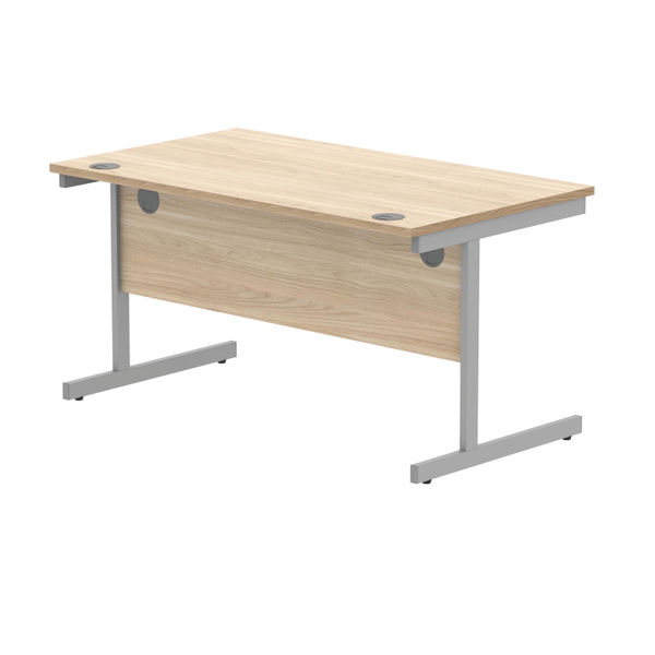Polaris Rectangular Single Upright Cantilever Desk 1400x800x730mm Canadian Oak/Silver KF821700