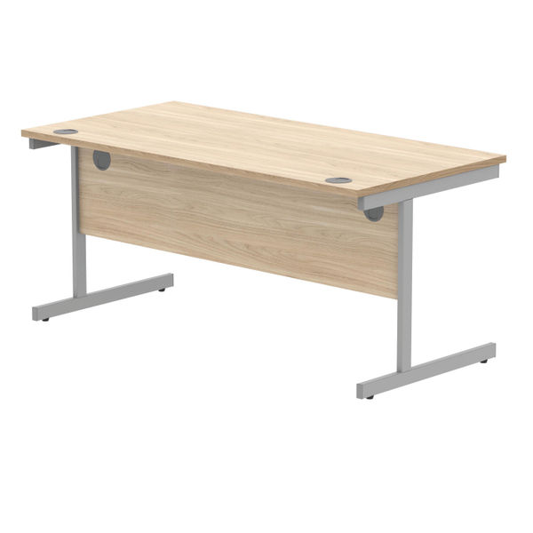 Polaris Rectangular Single Upright Cantilever Desk 1600x800x730mm Canadian Oak/Silver KF821710