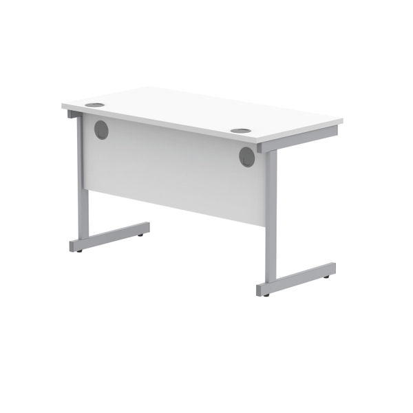 Polaris Rectangular Single Upright Cantilever Desk 1200x600x730mm Arctic White/Silver KF821780