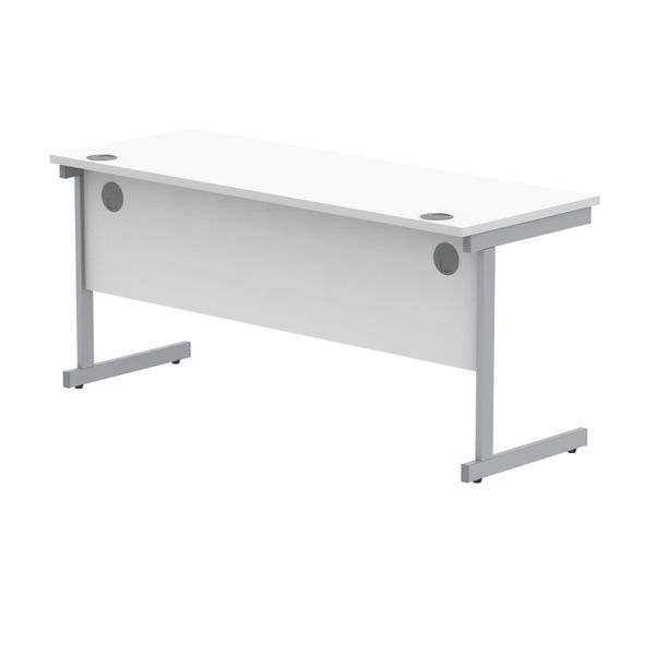 Polaris Rectangular Single Upright Cantilever Desk 1600x600x730mm Arctic White/Silver KF821800
