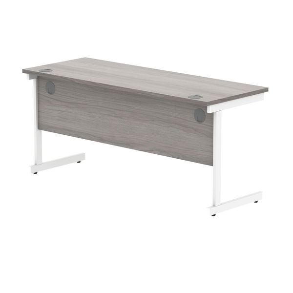 Polaris Rectangular Single Upright Cantilever Desk 1600x600x730mm Alaskan Grey Oak/White KF821980
