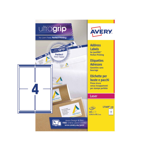 Avery Laser Address Labels 139 x 99.1mm, Pack of 400 - L7169-100
