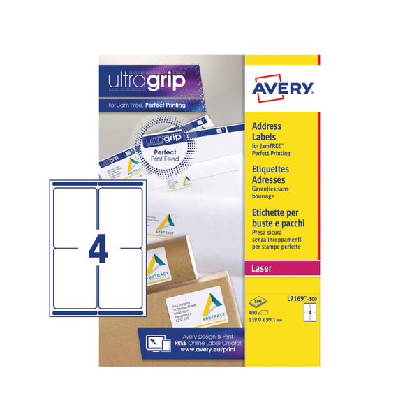 Avery Ultragrip Laser Labels 139x99.1mm White (Pack of 400) L7169-100