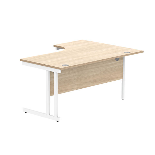 Polaris Left Hand Radial Double Upright Cantilever Desk 1600x1200x730mm Canadian Oak/White KF822320