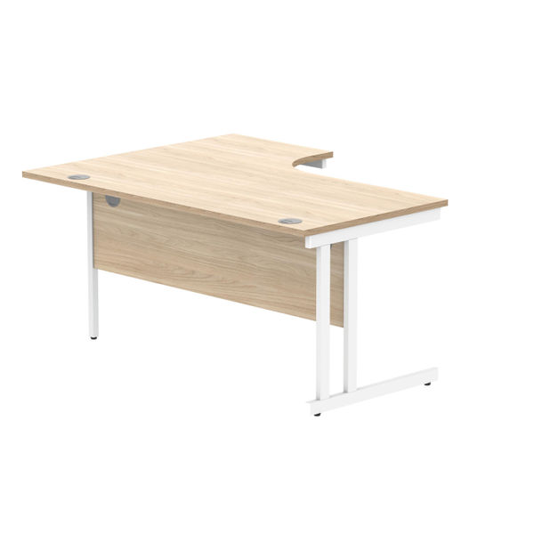 Polaris Right Hand Radial Double Upright Cantilever Desk 1600x1200x730mm Canadian Oak/White KF822330