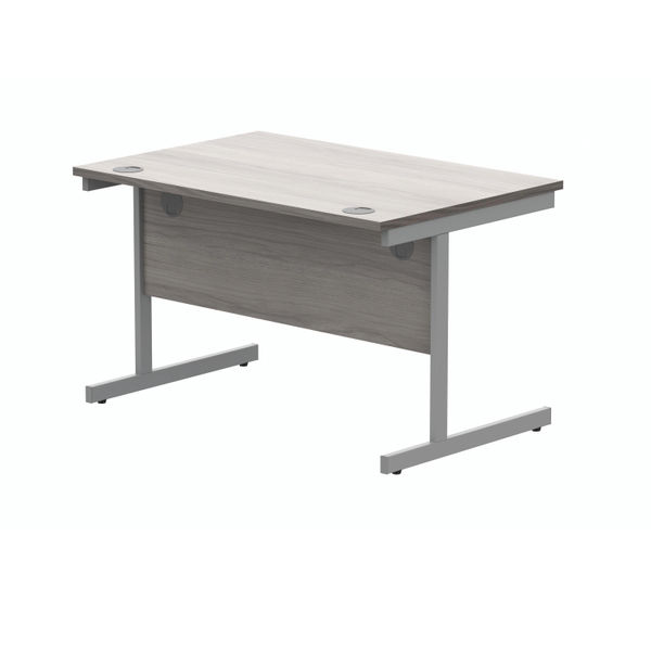 Polaris Rectangular Single Upright Cantilever Desk 1200x800x730mm Alaskan Grey Oak/Silver KF882342