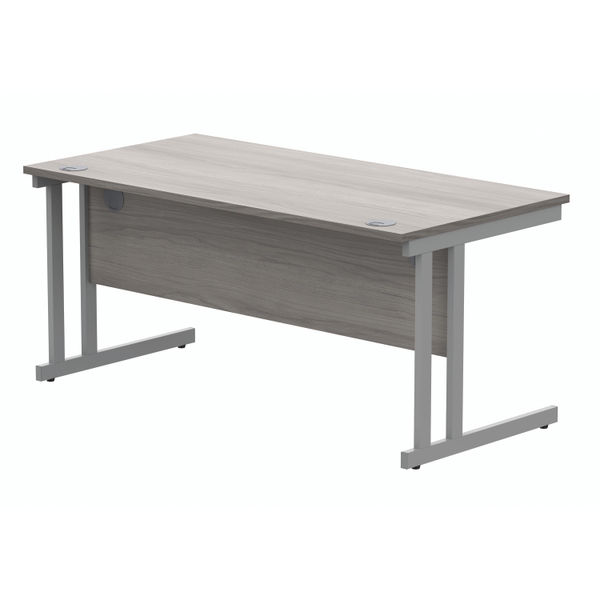 Polaris Rectangular Double Upright Cantilever Desk 1600x800x730mm Alaskan Grey Oak/Silver KF882365