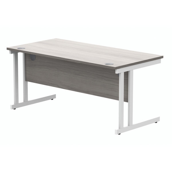 Polaris Rectangular Double Upright Cantilever Desk 1600x800x730mm Alaskan Grey Oak/White KF882371