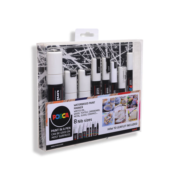 Posca Uni White Assorted Nib Paint Marker Set (Pack of 8) - 153544531