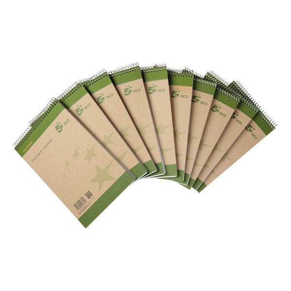 5 Star Shorthand Pad Wirebound 70gsm Ruled 160pp 127x200mm Green/Buff (Pack of 10)