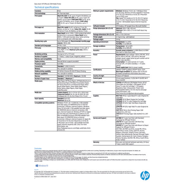 HP Officejet 200 Mobile Printer | CZ993AABHC