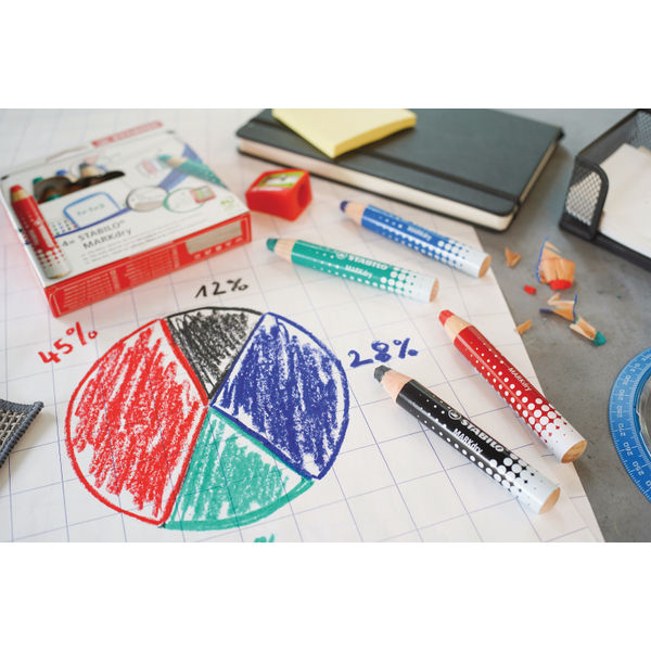 Stabilo Markdry Whiteboard Pencil x4 Assorted +Sharpener/Cloth 648/4-5